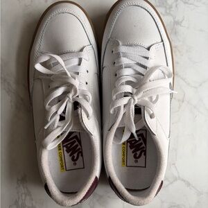 Vans Women’s White and Burgundy Leather Sneakers